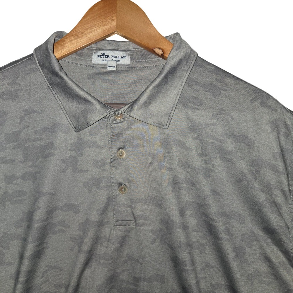 Peter Millar Summer Comfort Mens XL Grey Camo Performance Polo Shirt MS21EK13S